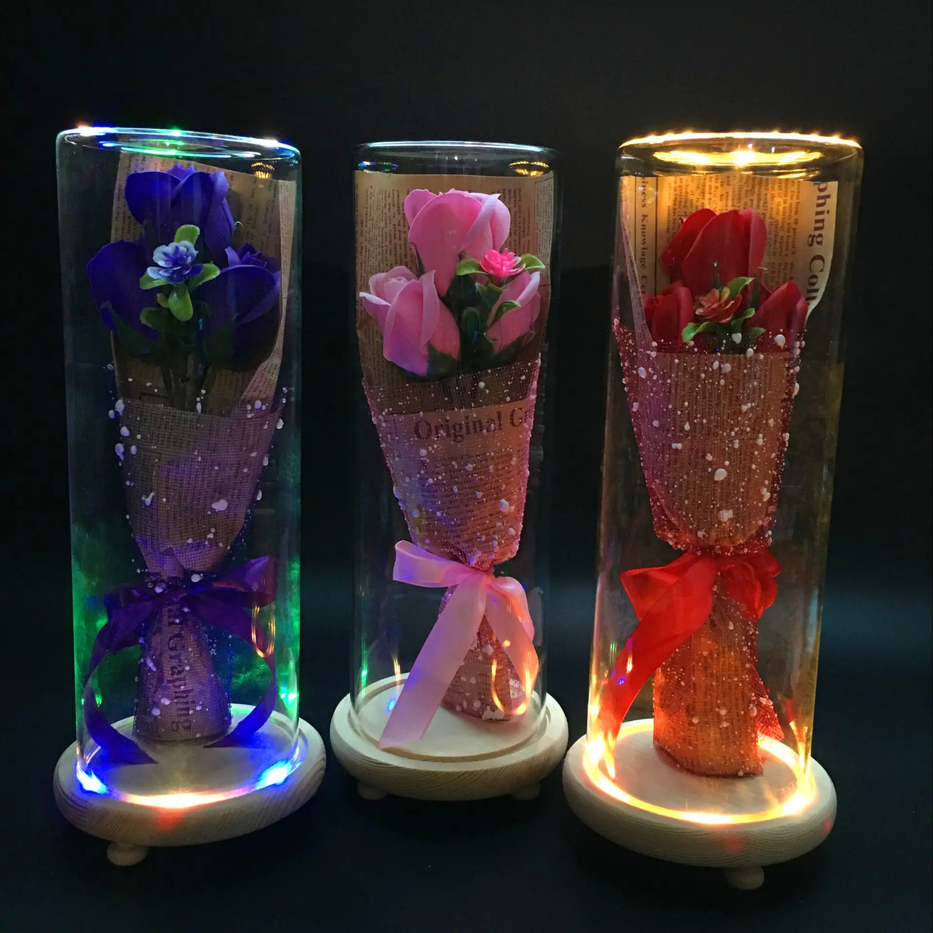 Eternal Flower Cylinder with Wooden Cork Glass Vase